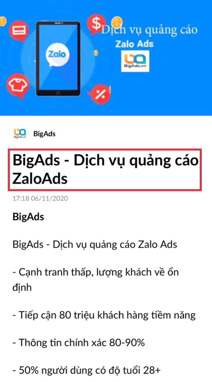 tiêu đề đúng với định dạng