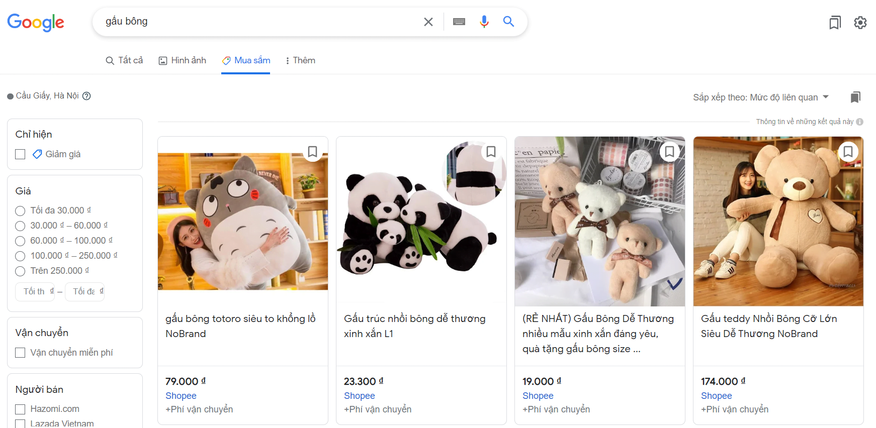 Quảng cáo mua sắm trên web mua sắm của google